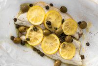 Lemon-Olive Baked Sea Bass with Garlic and Herbs