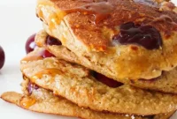 Cherry Pancakes Recipe with Fresh Fruit and Maple Syrup