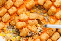 Creamy Vegan Tater Tot Casserole with Mushroom & Spinach