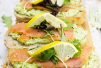 Smoked Salmon Bruschetta with Avocado and Feta Cheese
