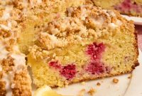 Lemon Raspberry Almond Flour Cake with Crunchy Crumb Topping