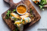 Mango & Bell Pepper Rice Paper Rolls with Mango-Cilantro Dipping Sauce