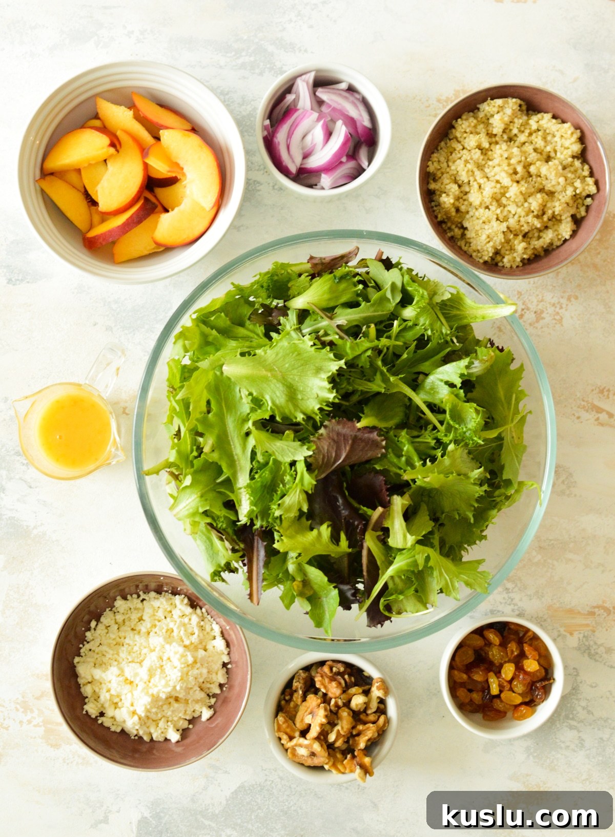 ingredients for lemon quinoa salad with peaches