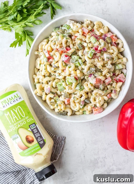 Macaroni salad with vegetables and creamy dressing