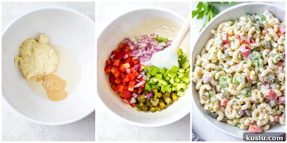 Mixing the macaroni salad dressing