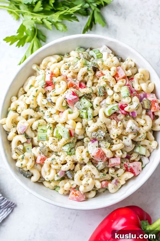Bowl of creamy macaroni salad