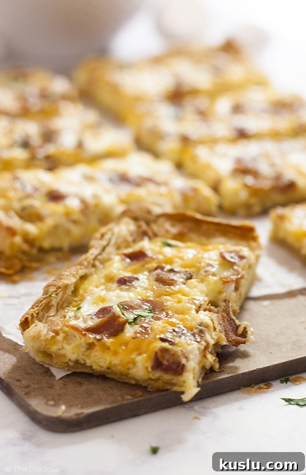 Spinach & Feta Breakfast Puff Pastry Pizza Recipe 8 This Puff Pastry Breakfast Pizza recipe is super easy and fast. You can put whatever toppings on it, but I love it with bacon, eggs and cheese. This is great for brunch, Christmas morning or a nice,relaxing weekend breakfast!