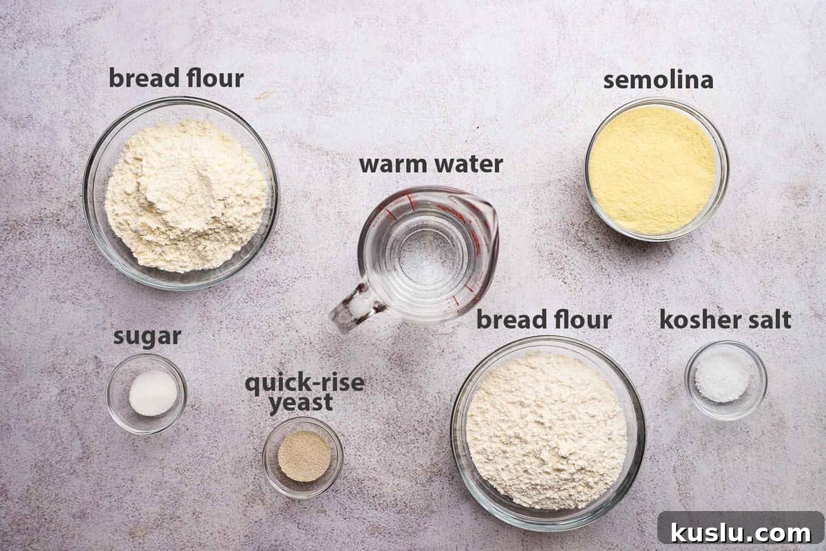 How to Make Thick Crust Pizza at Home: Crispy Edge, Chewy Center 5 ingredients for thick crust pizza labelled