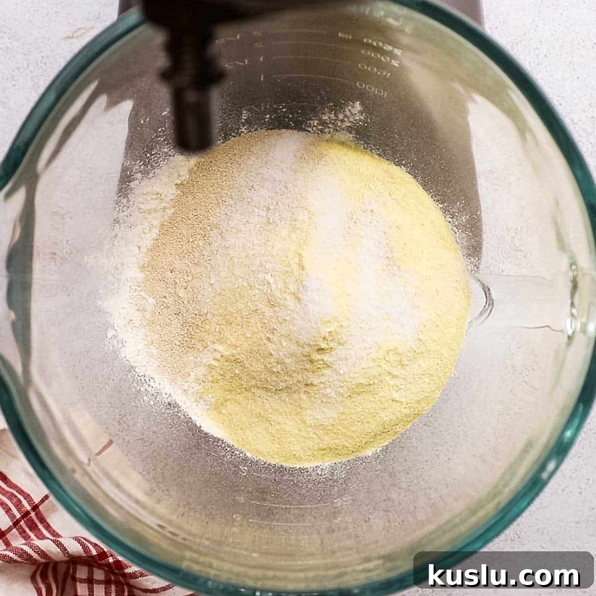 How to Make Thick Crust Pizza at Home: Crispy Edge, Chewy Center 7 ingredients for pizza dough in the bowl of a stand mixture