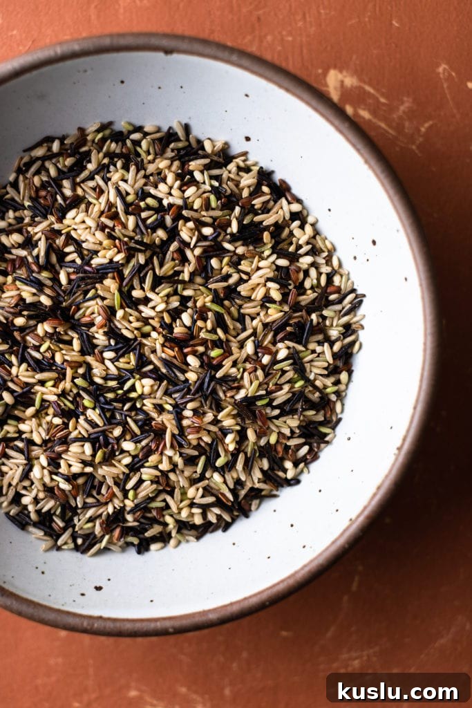 bowl of uncooked wild rice blend