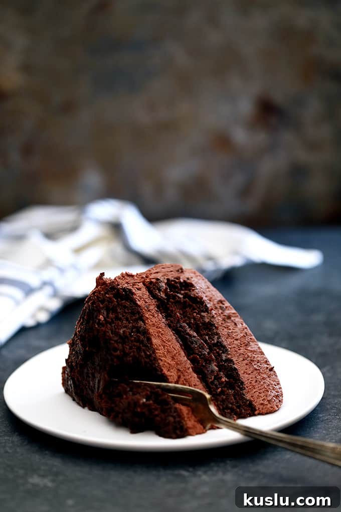 Chocolate Pudding Fudge Cake slice close-up