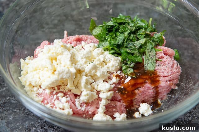 Ground Turkey, Feta and Basil in Bowl