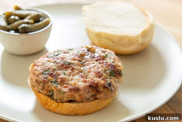 Turkey Burger Patty on a Bun on a Plate