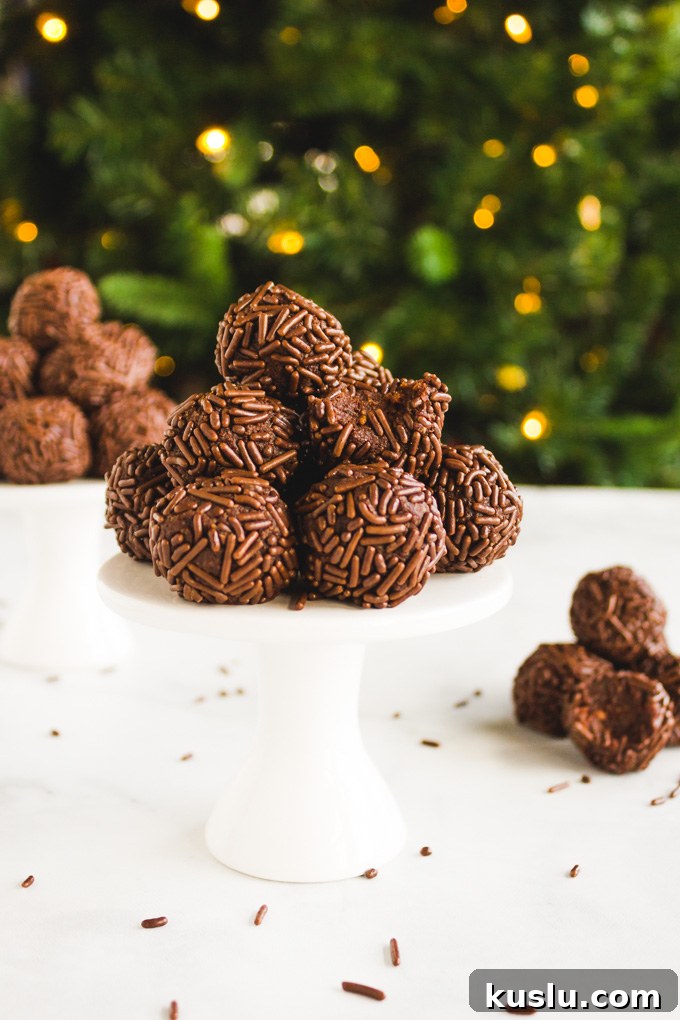 Date Sweetened Rum Balls - Soft, chocolate-y, boozy balls coated in chocolate sprinkles.