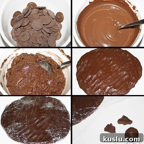 Make Modeling Chocolate (Candy Clay): Step-by-Step Recipe 5 Collage Image With Step by Step Pictures on How to Make Modeling Chocolate or Candy Clay