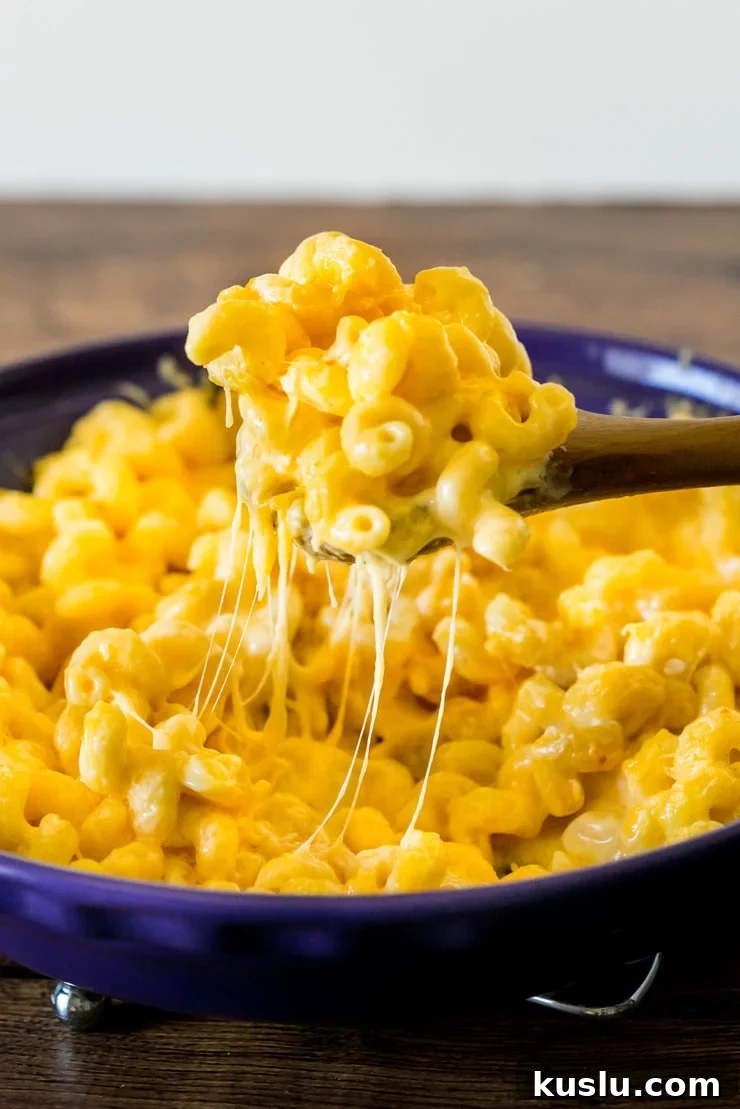 Homemade Mac and Cheese That Beats Costco’s Version 3 Baked mac and cheese in a casserole dish ready to serve.