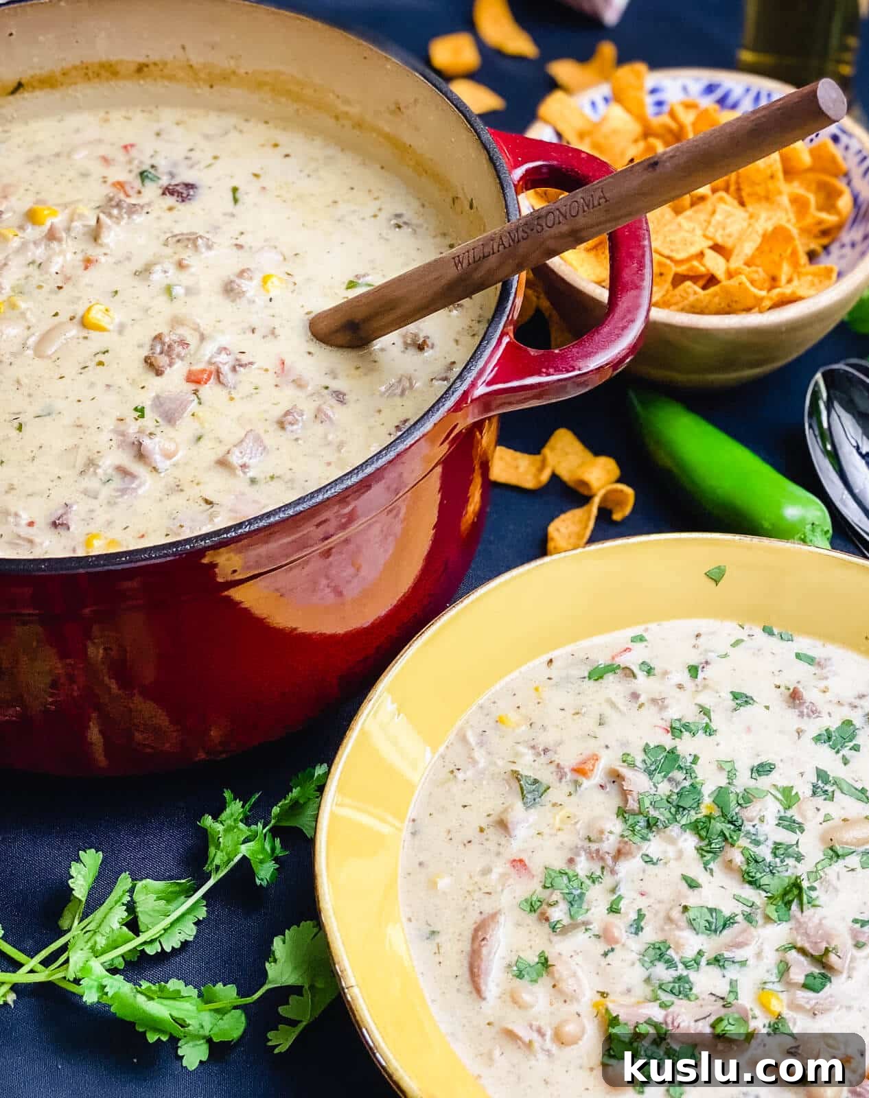 pot of smoked chicken chili