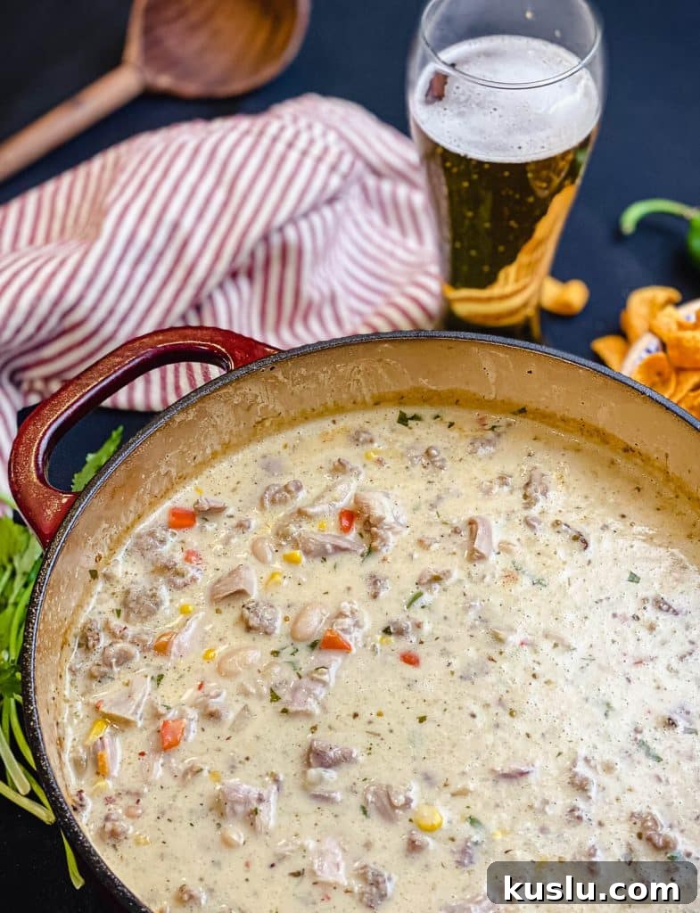 dutch oven with white chicken chili