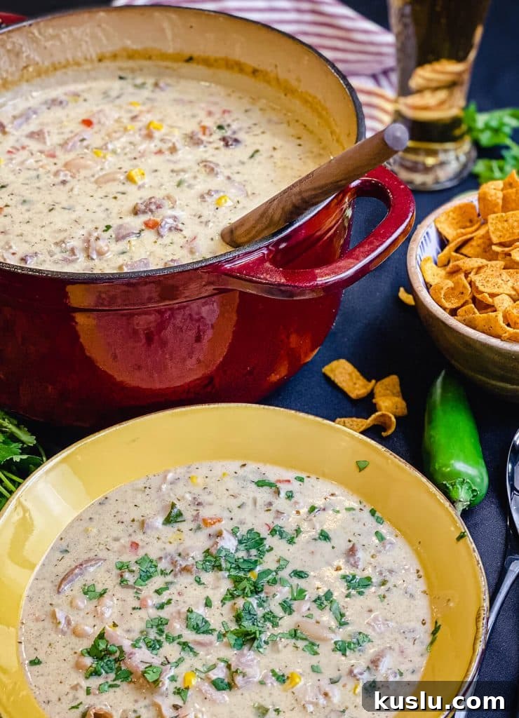 bowl of smoked white chicken chili