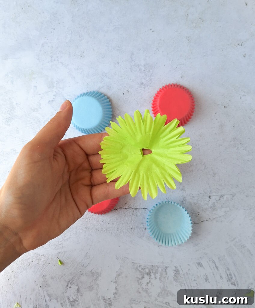 DIY Cupcake Liner Flowers: Simple Craft Ideas & Step-by-Step Guide 7 Hole in center for stem