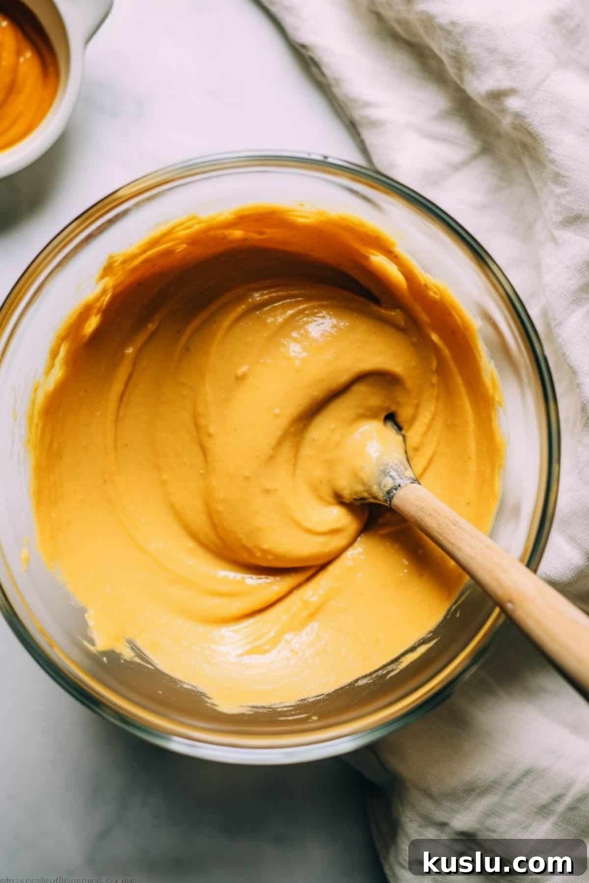 Pumpkin cheesecake batter in a bowl.