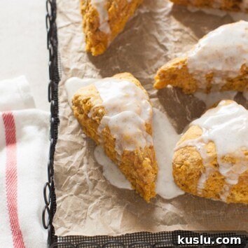 Pumpkin Vanilla-Glazed Scones from the Skinnytaste Cookbook 3 Pumpkin Obsessed Vanilla-Glazed Scones from thelittlekitchen.net