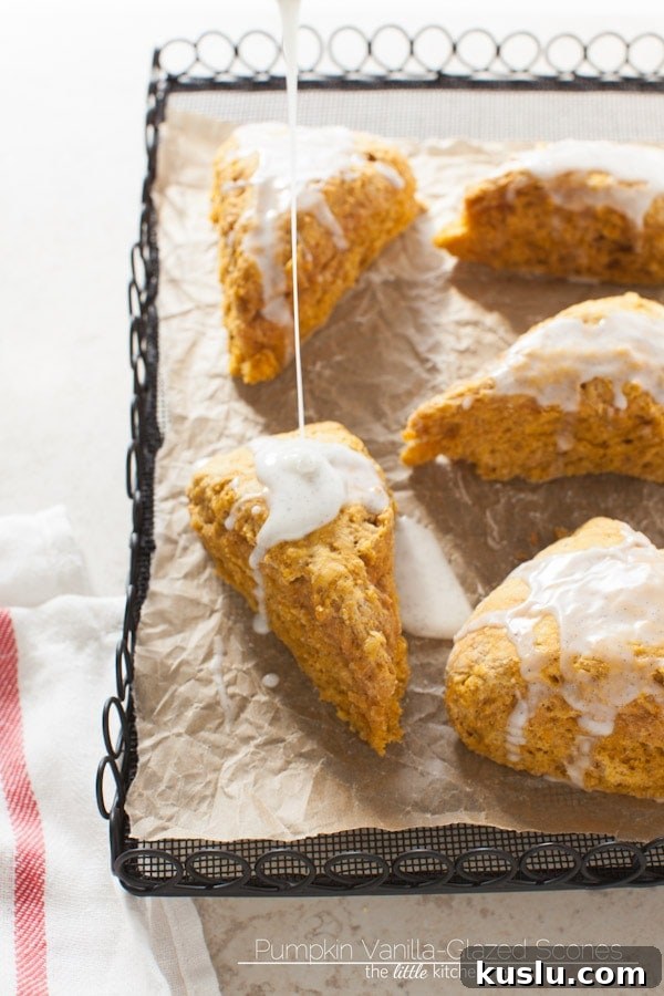 Pumpkin Obsessed Vanilla-Glazed Scones from thelittlekitchen.net Pumpkin Obsessed Vanilla-Glazed Scones from thelittlekitchen.net