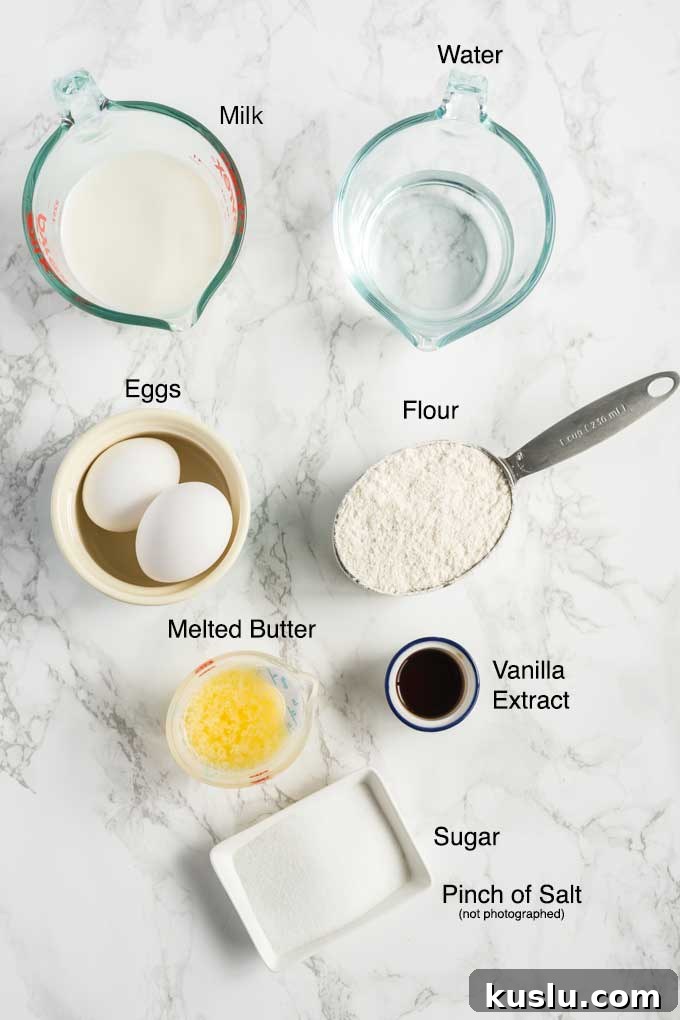 Ingredients to make homemade crepe batter.