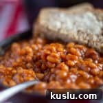 Baked beans in cast iron skillet