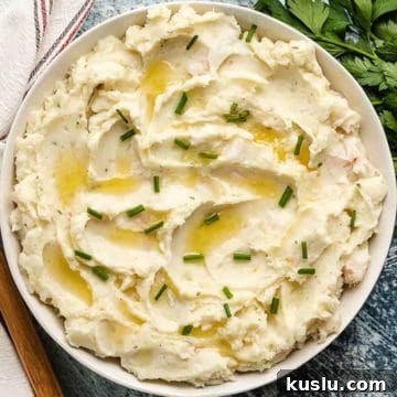 Top-down view of the lobster mashed potatoes.