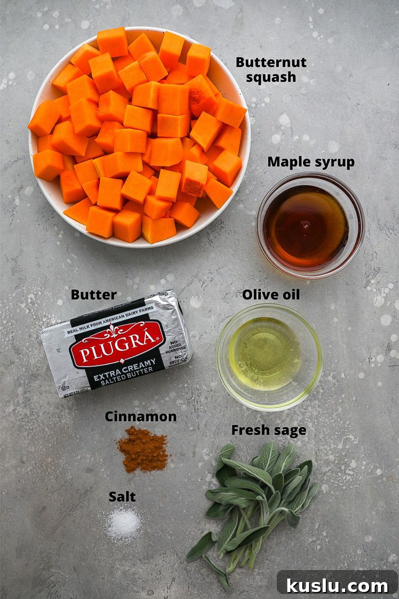 Maple Brown Butter Roasted Butternut Squash Recipe 3 Ingredients used to make roasted butternut squash with maple brown butter