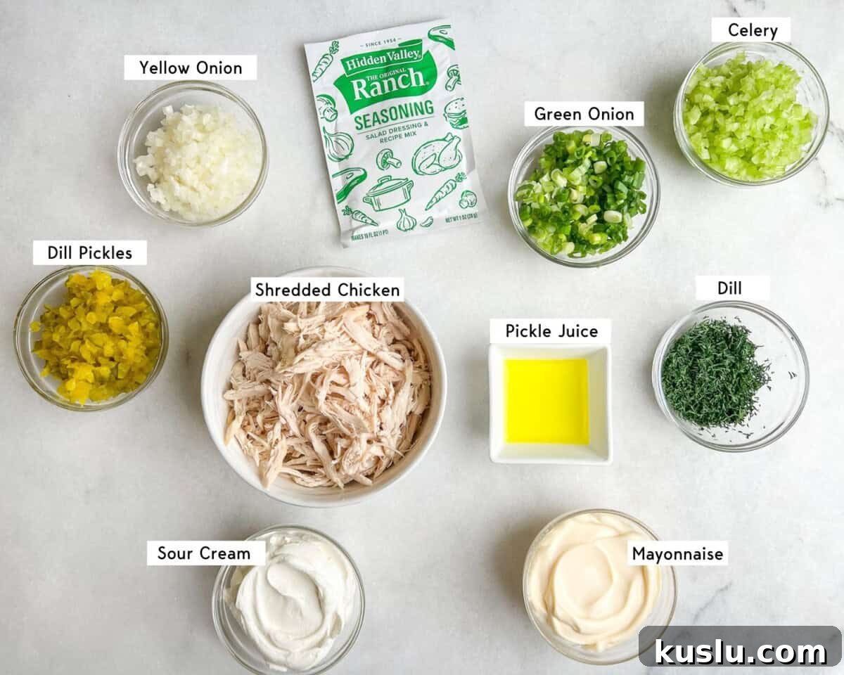 Dill Pickle Chicken Salad Recipe — Tangy Creamy Lunch Idea 4 measured ingredients for dill pickle chicken salad