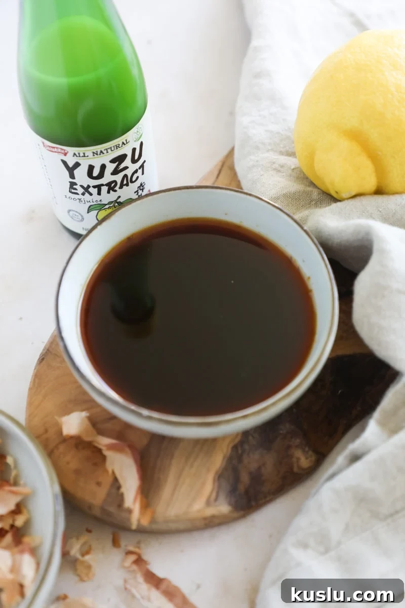 Homemade Yuzu Ponzu Sauce Recipe for Authentic Citrus Umami 2 Yuzu Ponzu in a bowl for dipping.