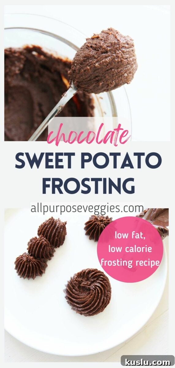 Chocolate Sweet Potato Frosting Recipe — Vegan & Nourishing 9 pin image - Easy Chocolate Sweet Potato Frosting (Healthy Vegan Recipe)