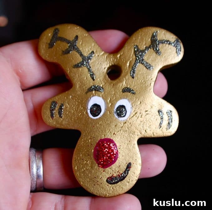 25 Christmas Salt Dough Ornament Ideas for Festive Decorating 17 Reindeer Salt Dough Ornament using an upside down Gingerbread Man cookie cutter - Over 30 of the BEST Christmas Salt Dough Ornaments