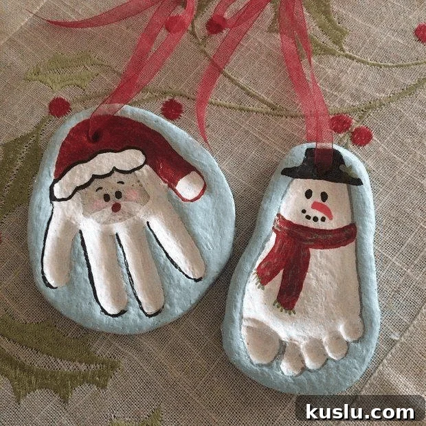 25 Christmas Salt Dough Ornament Ideas for Festive Decorating 5 Santa and Snowman Handprint and Footprint Keepsake Ornaments - Over 30 of the BEST Christmas Salt Dough Ornaments