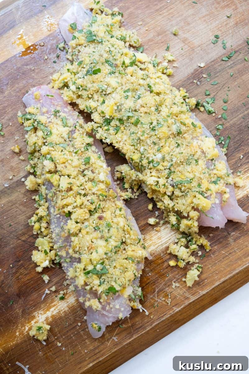 Crispy Lemon-Pistachio Crusted Snapper with Herb Drizzle 4 lemon pistachio crusted fish before cooking