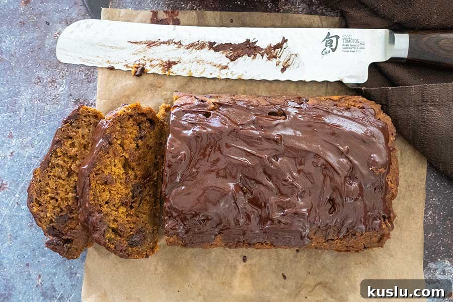 pumpkin chocolate fudge bread sliced