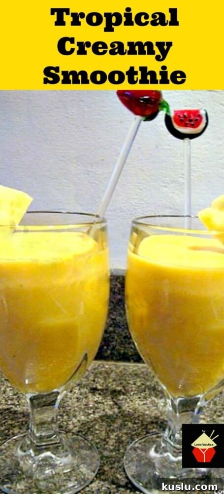 Tropical Smoothie Recipes: Refreshing Fruit Blends & Ideas 2 Tropical Creamy Smoothie. A lovely cool, refreshing drink perfect to start your morning off happy! | Lovefoodies.com