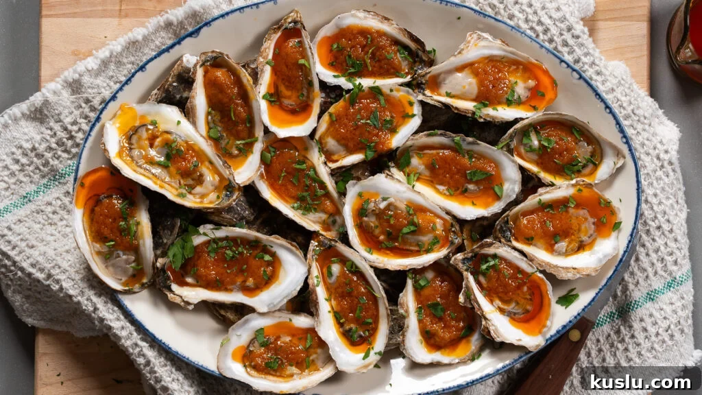 Butter poached oysters served on a platter.