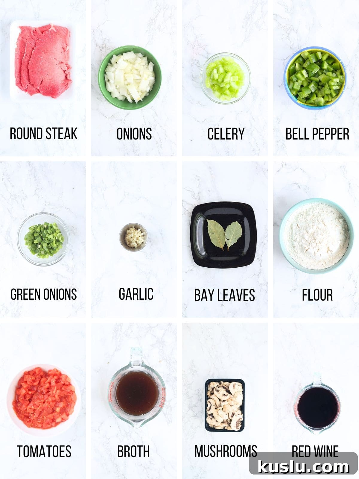 Southern Grillades and Grits Recipe: Classic New Orleans Comfort Food 3 Collage of ingredients needed to make grillades.