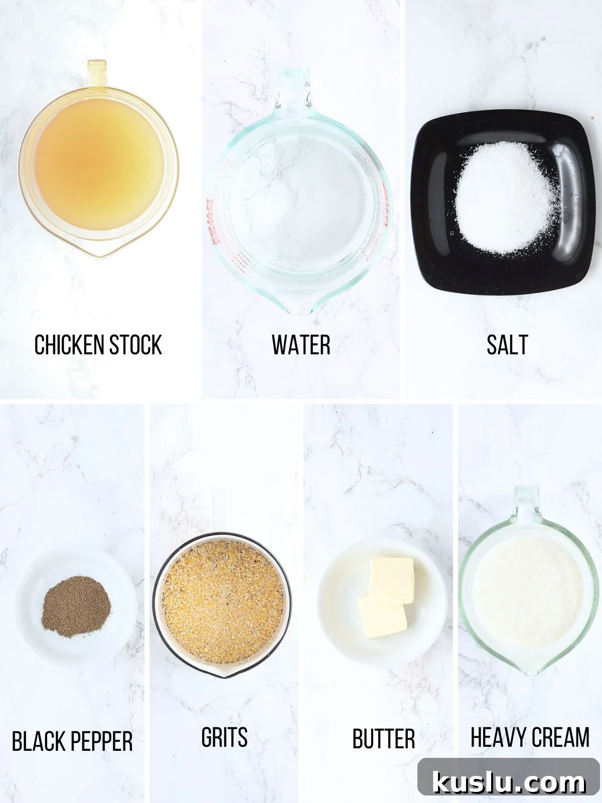 Southern Grillades and Grits Recipe: Classic New Orleans Comfort Food 4 Collage of ingredients needed to make grits.