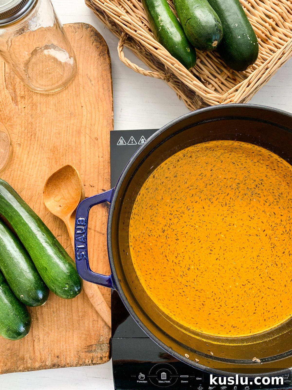 Quick Refrigerator Zucchini Pickles — No Canning Needed 9 Making brine for zucchini pickles