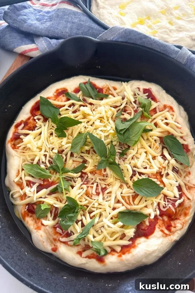 Sourdough pizza focaccia in a skillet