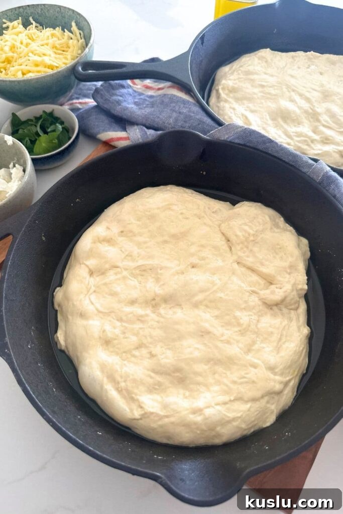 Proofed dough with bubbles