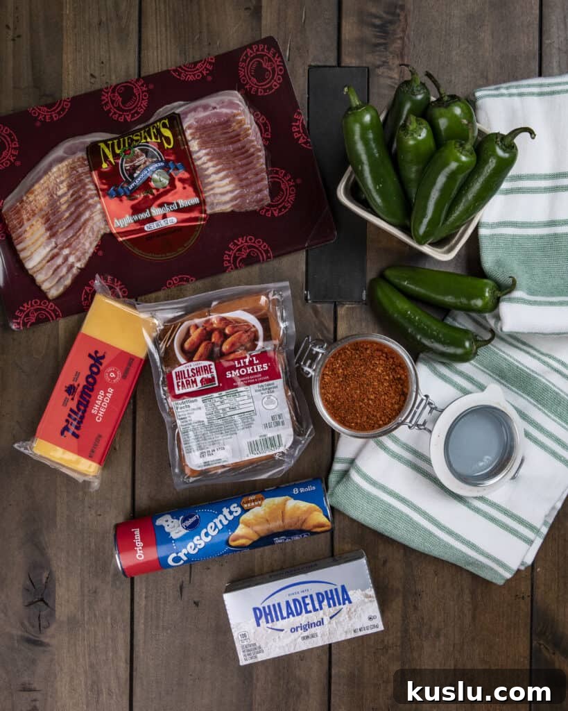 Ingredients for smoked jalapeño poppers pigs in a blanket 