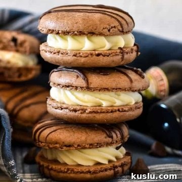 Baileys Chocolate Macarons Recipe: Decadent Irish Cream Treats 2 stack of 3 baileys chocolate macarons