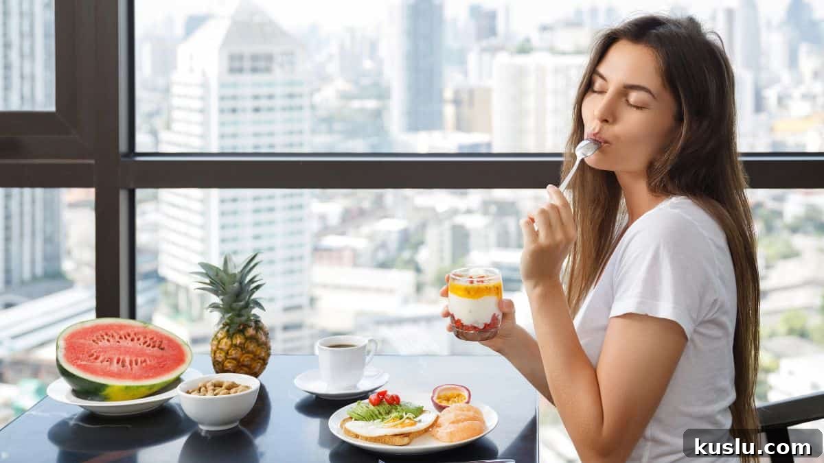 woman eating yogurt