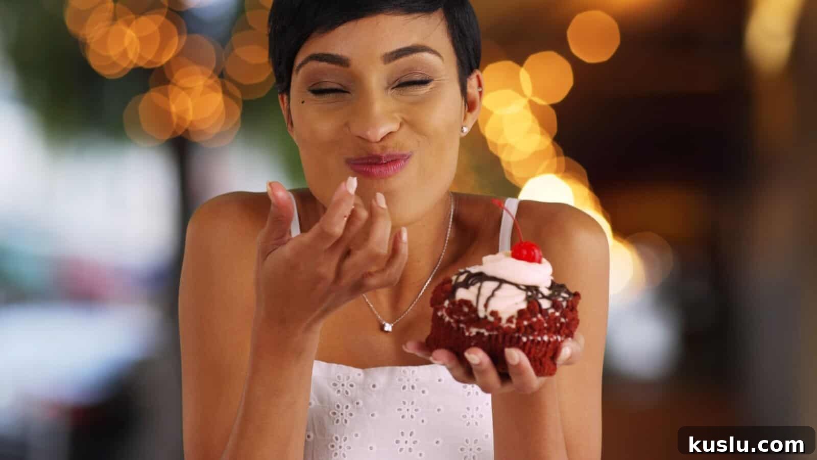 happy eating red velvet muffin dessert