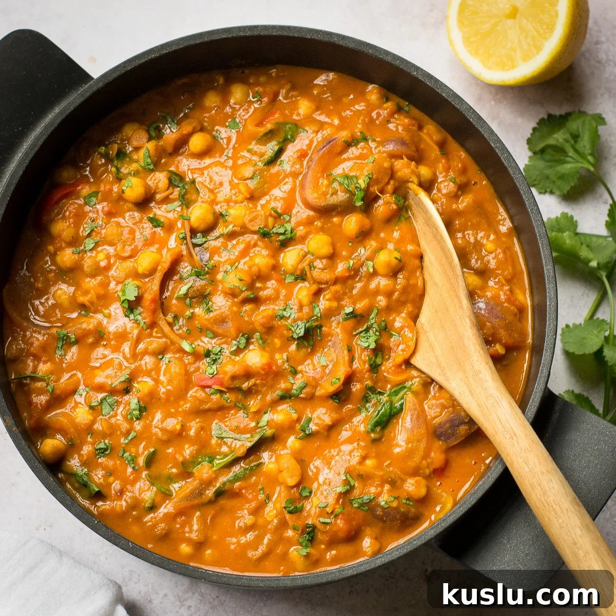 Creamy Chickpea and Lentil Curry Recipe for Comforting Weeknight Meals 11 saucepan of chickpea curry with lentils